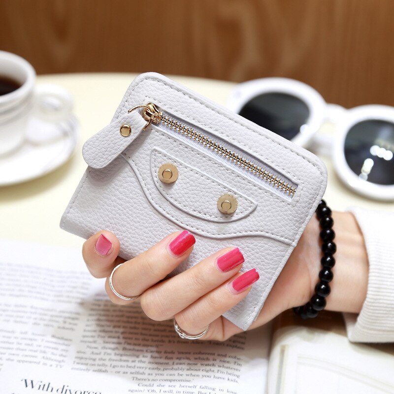 Realaiot Fashion PU Leather Women Short Wallets Multiple Credit Card Holders Hasp Zipper Coin Purses Solid Color Clutch Money Bag Clip