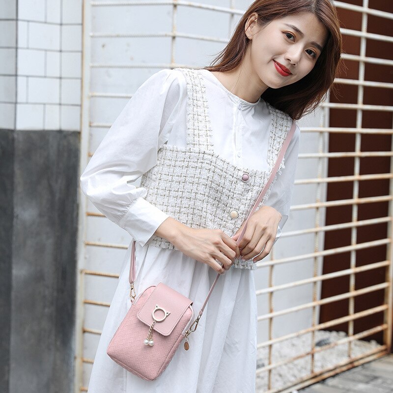 Realaiot Spring Summer Mini Cross-body Mobile Phone Shoulder Bag Woven Pearl Tassel Cover-style Female Bag Shoulder Diagonal Bag