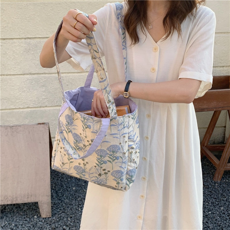 Realaiot Women's Bag Cheap Casual Large Capacity Shoulder Bags Shopper Canvas Fashion Harajuku Zipper Flower Print Ulzzang Handbags