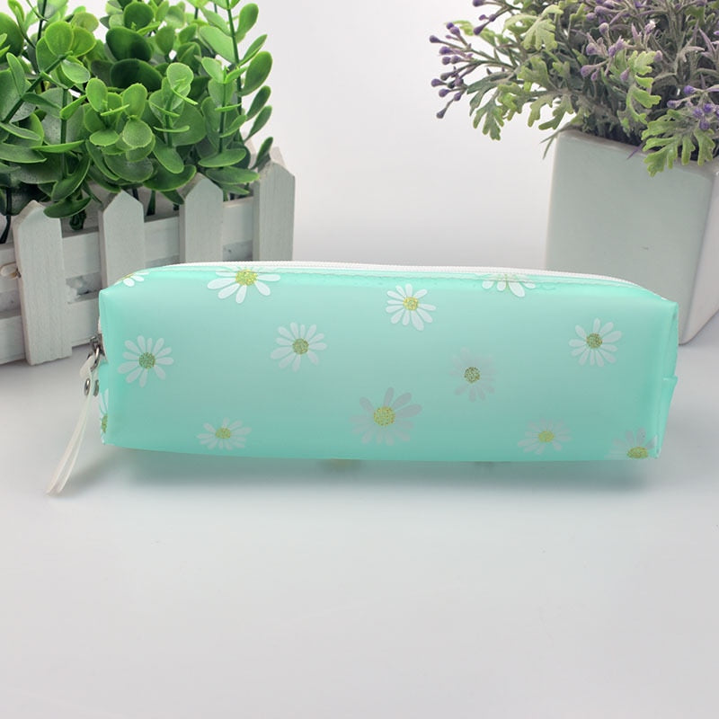 Realaiot 1Pcs Kawaii Transparent Pencil Case Daisy Gift Estuches School Pencil Box Pencilcase Pencil Bag School Supplies Stationery