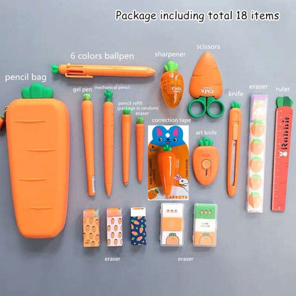 Realaiot Creative Carrot Series Silicone Soft Pencil Case Penholder Organizer Bag Kawaii Stationery Set Kids Birthday Gift