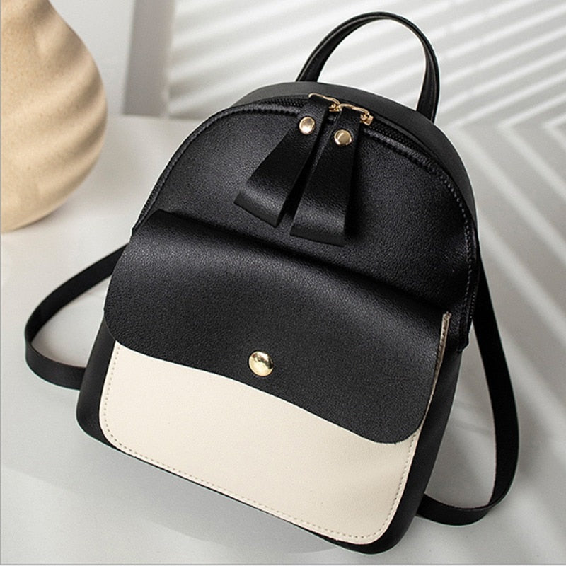 Realaiot Women Korea Autumn Winter Mini Chains Backpack Female Student Oil Wax Leather Shoulder Bag Travel handbag Black Rucksack