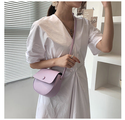 Realaiot Solid Color Simple Mini Saddle Bag PU Leather Crossbody Bags for Women Summer Fashion Sweet Shoulder Handbags