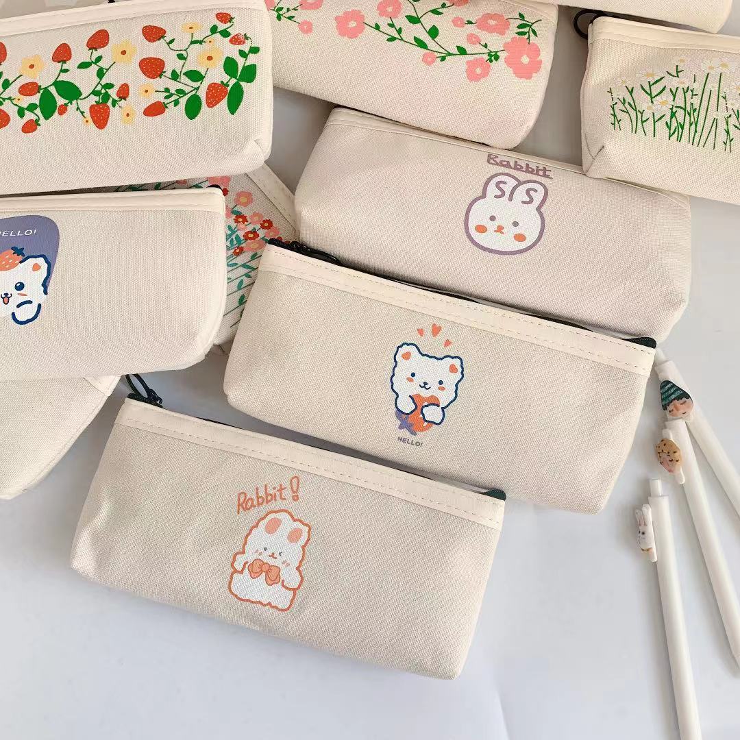 Realaiot 1 Pcs Kawaii Pencil Case Bear Canvas Pencil Box Pencilcase Pencil Bag School Supplies Stationery