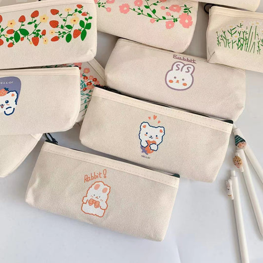 Realaiot 1 Pcs Kawaii Pencil Case Bear Canvas Pencil Box Pencilcase Pencil Bag School Supplies Stationery