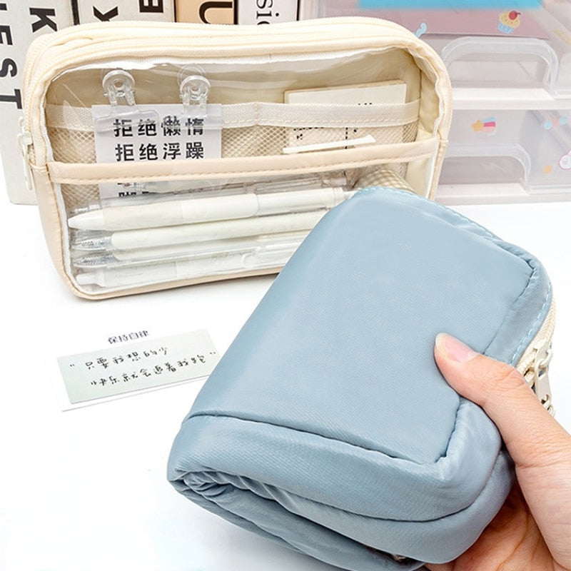 Cyflymder Multi Layer Transparent Pencil Bag Large Capacity Stationery Holder Box Student Zipper Pencil Pouch Children School Supplies