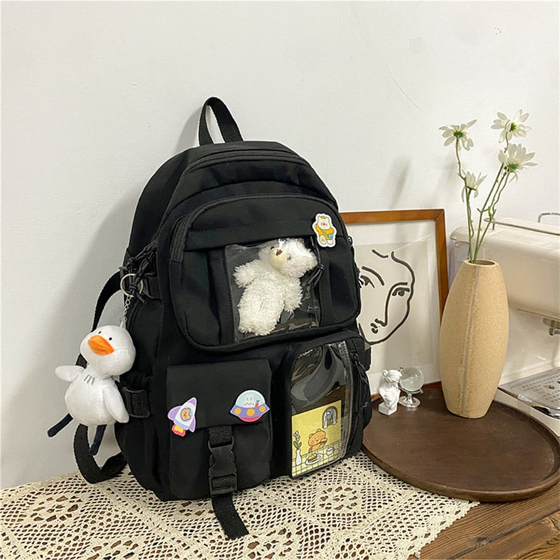 Realaiot Large Capacity Backpacks For Women Japanese Schoolbag Kawaii Student Multi-color Bag Ins Popular Waterproof Cute Travel Rucksack