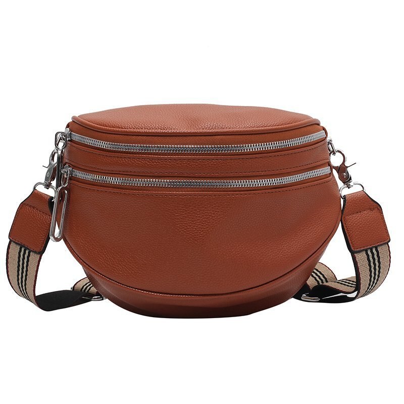 Realaiot Elegant Solid Colour PU Leather Waist Bags For Women Double Zippers Design Waist Pack Female Fanny Pack Wide Strap Crossbody Bag