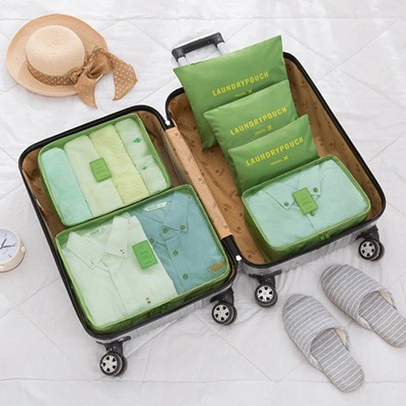 Realaiot 3/4/6pcs/set Compression Packing Cubes Travel Storage Bag Luggage Suitcase Organizer Set Foldable Waterproof Nylon Material