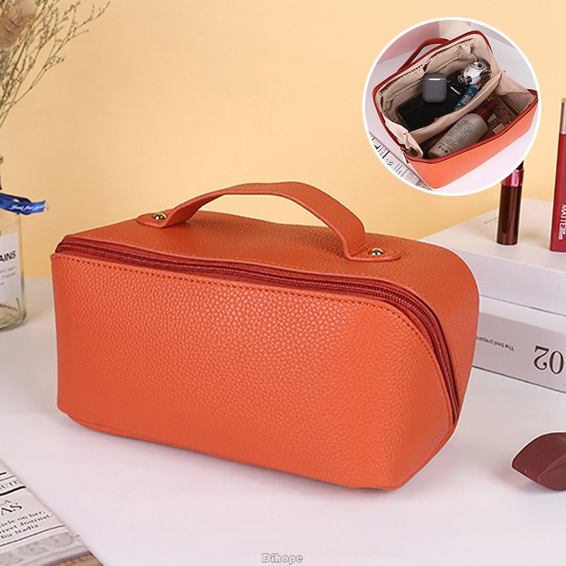 Cyflymder Large-Capacity Travel Cosmetic Bag Portable Leather Makeup Pouch Women Waterproof Bathroom Washbag Multifunction Toiletry Kit