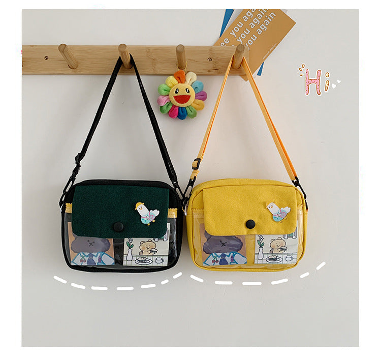 Realaiot Canvas Student Crossbody Bags for Women Japanese Cartoon Print Small Shoulder Bag Cute Fashion Kawaii Messenger Bag Phone