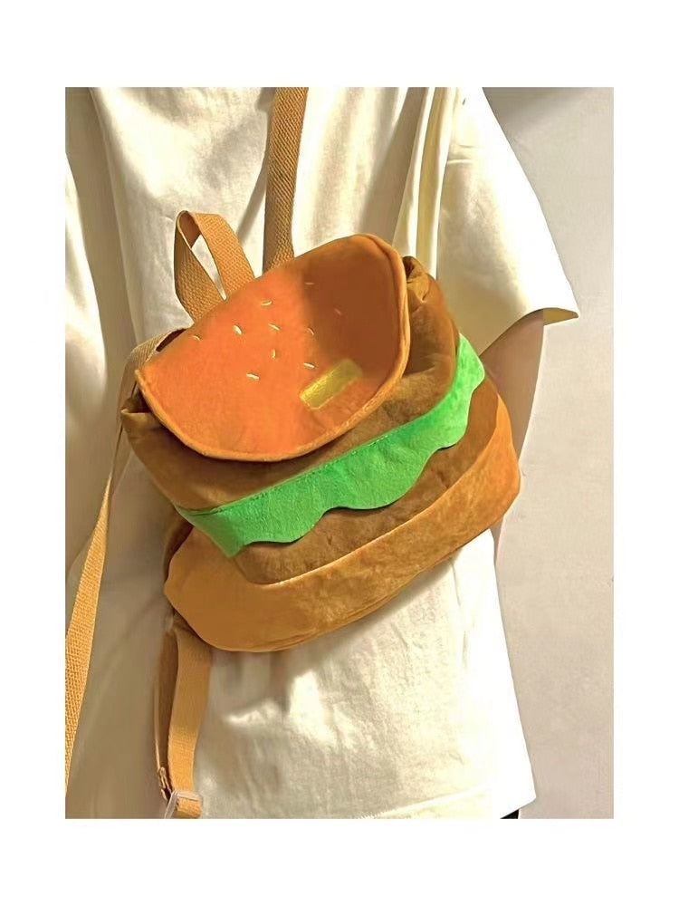 Realaiot Cute Retro Hamburger Kawaii Shoulder Bag High Capacity Pu Leather Student Backpack Women Bag School Backpack College Students