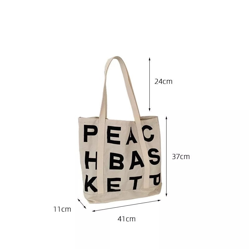 Realaiot Women Canvas Shoulder Bag Letter Printing Ladies Casual Handbag Tote Bag Large Capacity Cotton Reusable Shopping Beach Bag