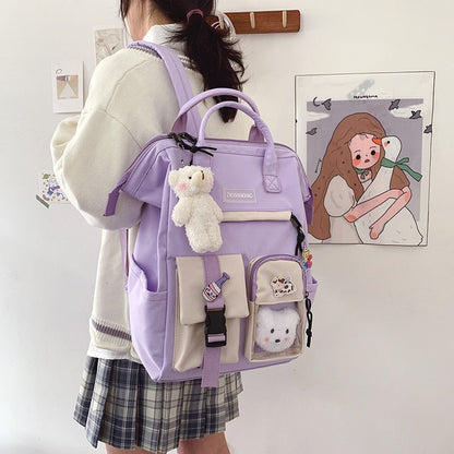 Realaiot Large Capacity Backpacks For Women Japanese Schoolbag Kawaii Student Multi-color Bag Ins Popular Waterproof Cute Travel Rucksack