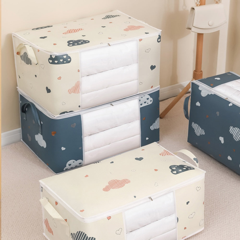 Realaiot Storage Bag Clothes Blanket Quilt Closet Sweater Foldable Organizer Box Durable Cartoon Print Winter Clothes Cabinet Organizer