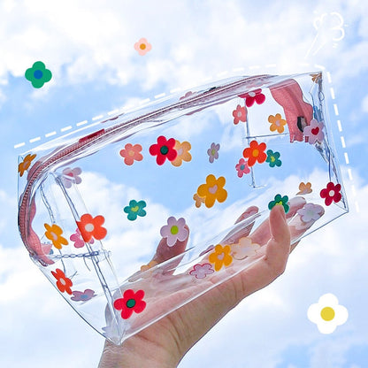 Realaiot Clear Makeup Bag Fashion Transparent Travel Portable Mini Wash Storage Bags Strawberry Flower Print Women Zipper Cosmetic Bag