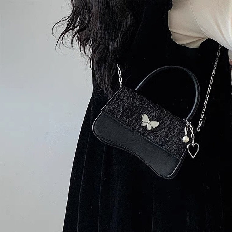 Realaiot Girly Cute Crossbody Bags Women Butterfly Heart Female Shoulder Bag With Chain Womens Handbag Korea Trendy Purses