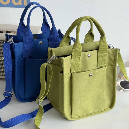 Realaiot Fashion Handbag Female Canvas Casual Tote Student Shoulder Bag Solid Color Messenger Bags Magnetic Buckle