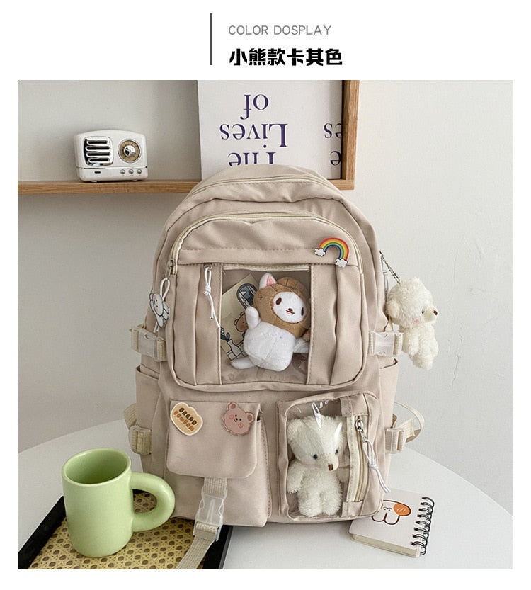 Cyflymder Large-capacity Cute Women Multi-Pocket Nylon Backpack Ins Junior High School Student School Bag Female Girl Backpack Laptop Book