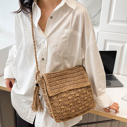 Realaiot Summer Beach Straw Bag Design Women Shoulder Bag Straw Messenger Crossbody Bag Raffia Hollow Woven Handbag Phone Purse Vacation