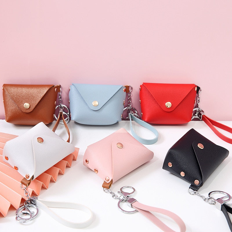 Cyflymder New Fashion Ladies PU Leather Mini Wallet Card Key Holder Coin Purse Solid Color Clutch Bag Kids Purses Small Handbag Bag