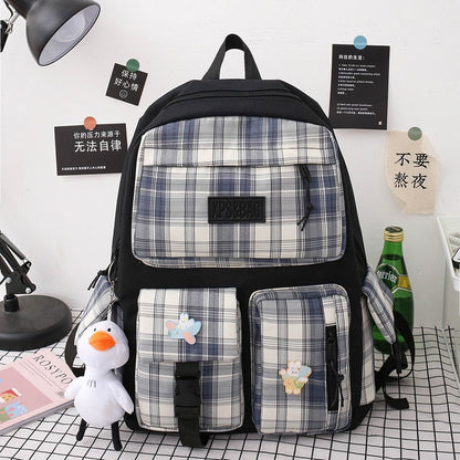 Realaiot 4 In 1 Pcs Set Canvas Backpack New Korean Junior High School Bags for Teenager Girls Mochilas Para Mujer