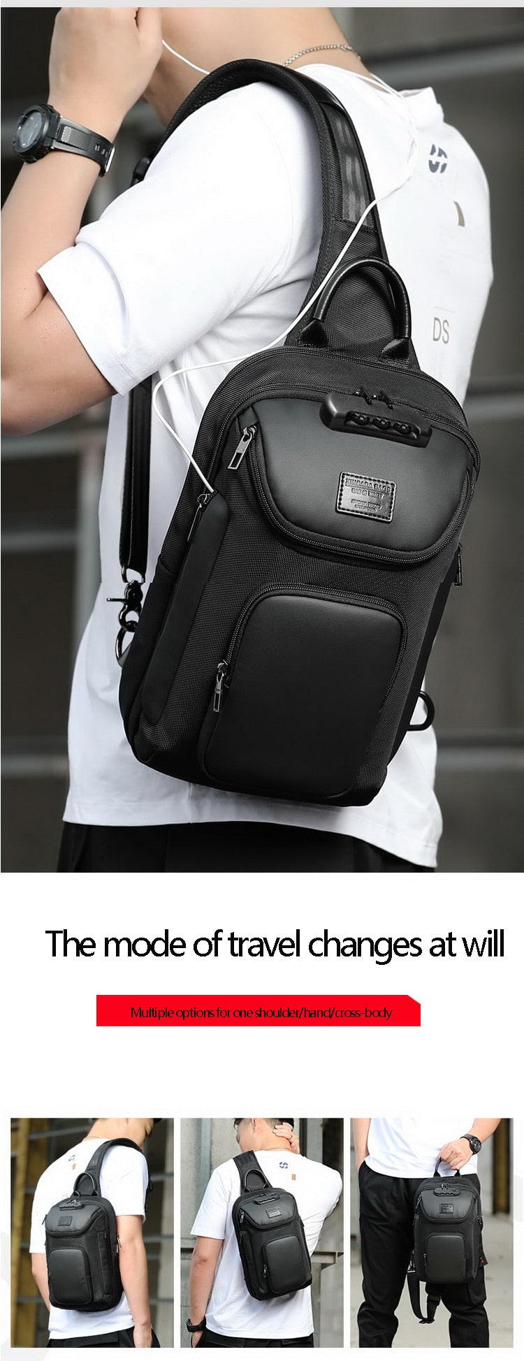 Realaiot Large Capacity Men Oxford Waterproof Multifunction Shoulder Bags Messenger Chest Sling Crossbody Bags Travel for Male