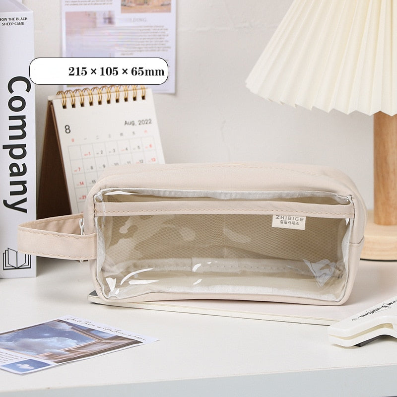 Realaiot Large Capacity Transparent Pencil Bag Aesthetic School Cases Children Stationery Holder Bag Pen Case Students School Supplies