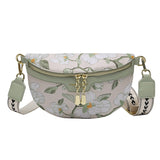 Realaiot Elegant Flower Printed PU Leather Waist Bags For Women Chain Zipper Waist Pack Female Fanny Pack Wide Strap Crossbody Chest Bag