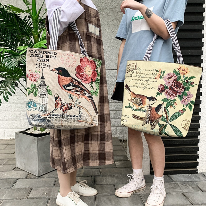 Realaiot Fresh Butterfly Printed Tote Bag For Women Linen Faric Bag Ladies Shoulder Bag Outdoor Casual Tote Foldable Shopping Bag