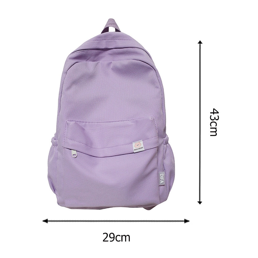 Realaiot Teen School Bag for Girls Backpack Solid Color Women Bookbags Middle Student Schoolbag Large Black Cute Flowers Nylon Bagpack