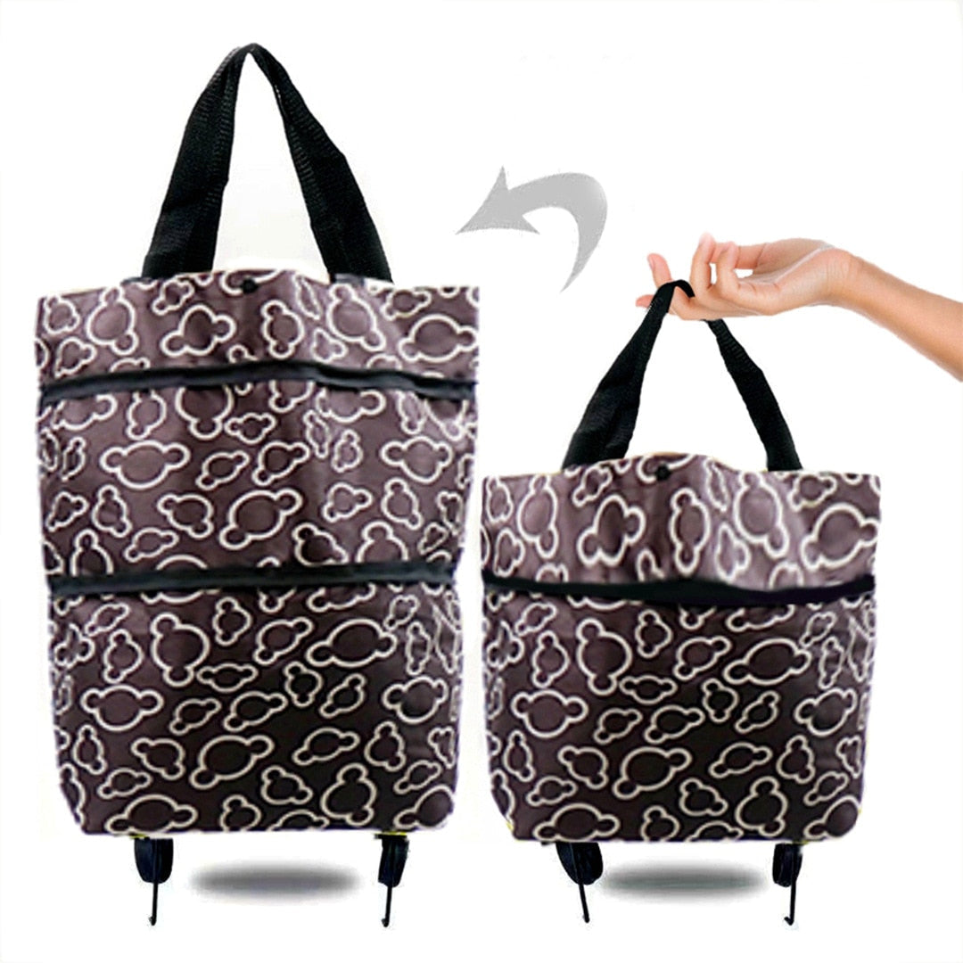 Realaiot Folding Shopping Pull Cart Trolley Bag With Wheels Foldable Shopping Bags  Reusable Grocery Bags Food Organizer Vegetables Bag