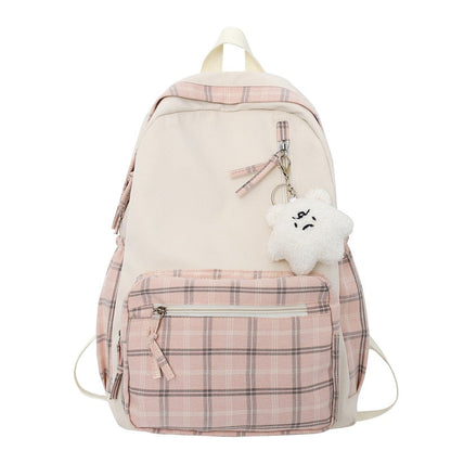 Realaiot Cute Girls Plaid Backpack Women Large Capacity Simple School Bags for Teens Female Korean Harajuku School Student Bookbag Ladies