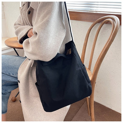 Realaiot Casual Women Shoulder Bag Canvas Large Capacity Tote Handbags Solid Crossbody Bags Canvas Purse Bag Female Messenger Bags