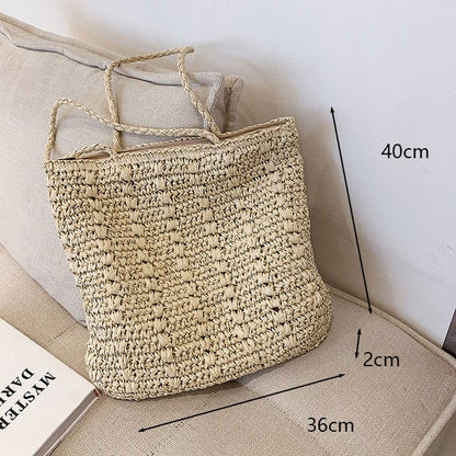 Realaiot Summer Large Capacity Straw Woven Shoulder Bag Hollow Design Beach Bags Travel Casual Lady Shopping Totes Fashion Clutch Handbag