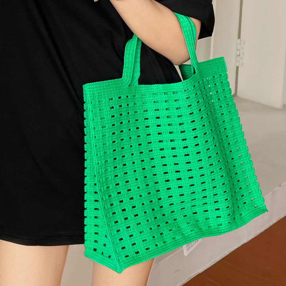 Realaiot Handbags Shopping Women Bag Totes Female Hollow Out Crochet Spring Summer Hand-woven Hollow-out Fashion Tote Purple Bags