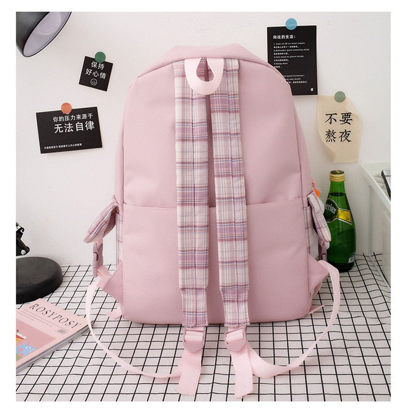 Realaiot 4 In 1 Pcs Set Canvas Backpack New Korean Junior High School Bags for Teenager Girls Mochilas Para Mujer