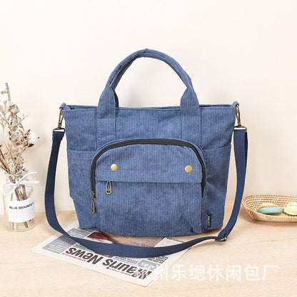 Realaiot Autumn Winter Corduroy New Simple Versatile Portable Shoulder Bag School Bag Art Thickened Canvas Messenger Bag