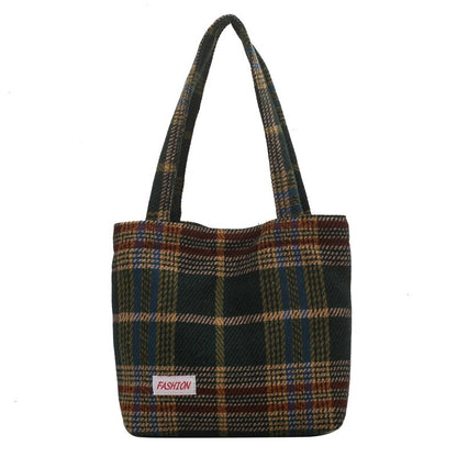 Realaiot Tote Women's Bag Shoulder Wool Shopper Bags For Women Large Capacity Autumn Winter New Soft Plaid Ladies Travel Designer Handbag