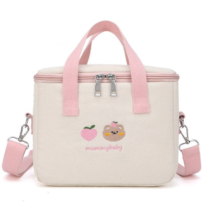 Realaiot Ins Bear Lunch Bag Canvas Large Capacity Insulation Handbags Multifunctional Thermal Breakfast Box Portable Picnic Travel