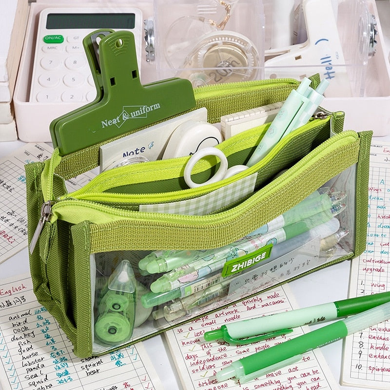 Realaiot Large Capacity Pencil Bag Transparent Pen Case Stationery Holder Six Layers Zipper Pencil Pouch Student School Supplies