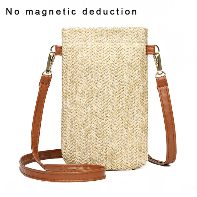 Realaiot Fashion Woven Straw Ladies Crossbody Messenger Bag Summer Bohemia Beach Rattan Shoulder Pack Small Solid Mobile Phone Coin Purse