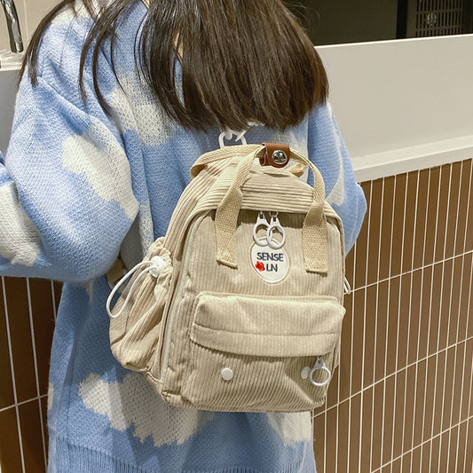 Realaiot Corduroy Ladies Mini Backpack Korean Style Cute Girl Casual Small Backpack Fashion Girl Schoolbag New Khaki Color Mochila