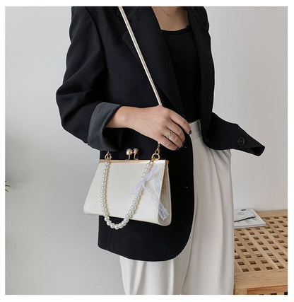 Realaiot Vintage Shoulder Bags Women Fashion Pearl Chain Handbag Kiss Lock Designed Brand Women Small Clip Bags Sac Feminina Bolsa