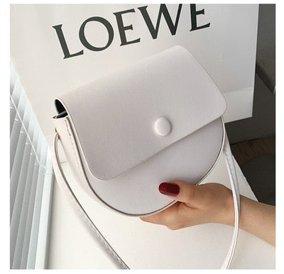 Realaiot Solid Color Simple Mini Saddle Bag PU Leather Crossbody Bags for Women Summer Fashion Sweet Shoulder Handbags