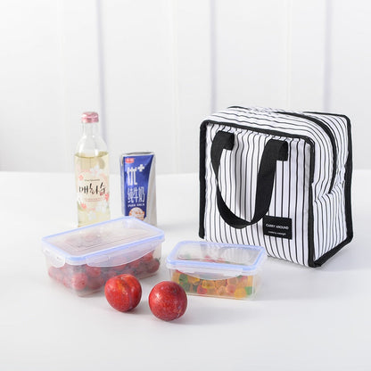 Realaiot Black Thermal Family Lunch Bag Picnic School Cold Insulation Bento Pouch Travel Food Fruit Organizer Tote Accessories Supplies