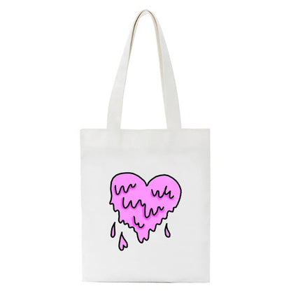 Realaiot Korea Ulzzang Ins Heart Harajuku Women Shoulder Bag Art Gothic School Bag Y2k Anime Canvas Bag Large Capacity Casual Shopper Bag