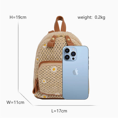 Realaiot Kawaii Fashion Mini Backpacks For Girls Woven Design Ladies Bag  Summer Small Backpacks Women's Bag Female Mochila Straw