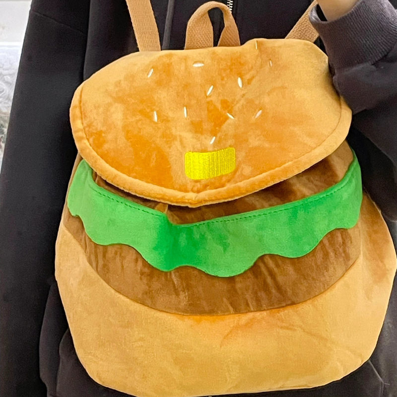 Realaiot Cute Cartoon Burger Kawaii Funny Shoulder Bag Backpack Women Bag Large Capacity Backpack School Bags Storage Bag