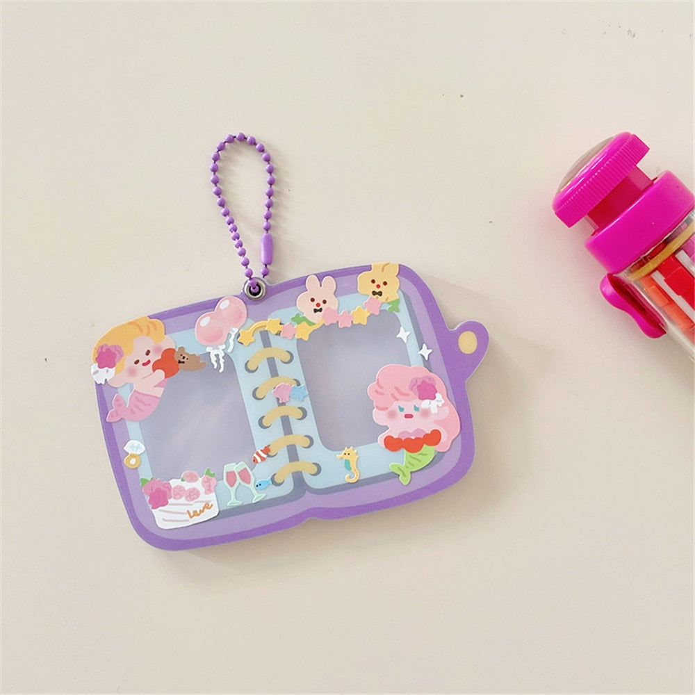 Realaiot 1 Inch Small Book Shape Idol Postcard Photo Album Mini Star Photo Organizer Card Holder Case With Keychain Bag Keyring Pendant